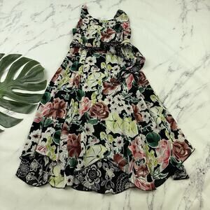 Womens Vintage 90s Reversible Slip Dress Size S Black Pink Floral Flutter Midi